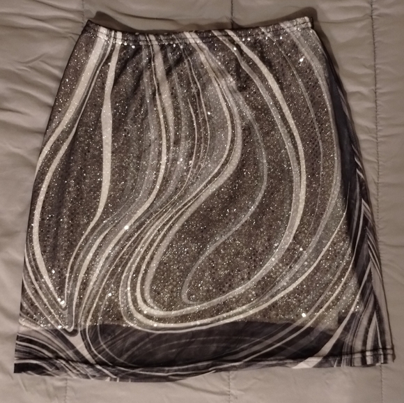 Y2K Tragically Hip Sheer Galaxy Swirl Over Silver Sequins Mini Skirt. - Picture 2 of 8